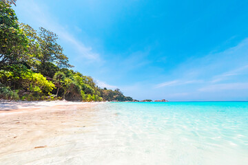 Beautiful view of the pristine white beach on Koh Miang (Island 4) at Princess Beach, Similan Islands National Park, Phang Nga Province, Thailand.
