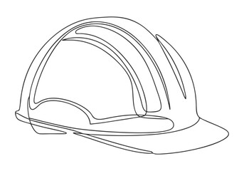 Continuous One Line Worker Safety Helmet | Minimalist Protective Gear Vector Illustration