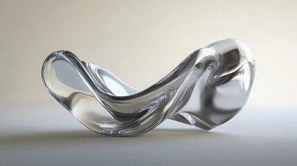 Sleek clear glass abstract form with smooth undulating wave design element