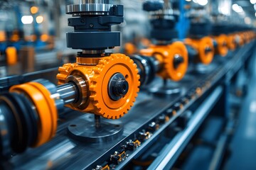 Fototapeta premium Industrial Machinery Gears in Motion for Manufacturing Efficiency and Precision Engineering