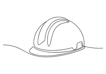 Continuous One Line Worker Safety Helmet | Minimalist Protective Gear Vector Illustration