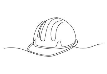 Continuous One Line Worker Safety Helmet | Minimalist Protective Gear Vector Illustration