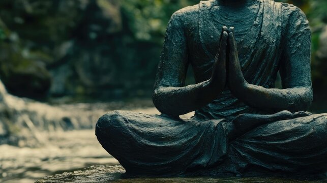 A minimalist approach to the Kubera Mudra set against a natural backdrop