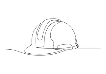 Continuous One Line Worker Safety Helmet | Minimalist Protective Gear Vector Illustration