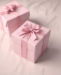 Fototapeta premium Light pink wrapping paper with white gift box and twine tie, seasonal gift, birthday celebration, wrapped present, delightful decor, special occasion