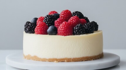 A classic New York-style cheesecake topped with fresh berries,