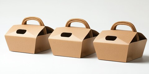 Cardboard takeout boxes arranged neatly on a plain background highlighting their reusable design and convenience for food storage