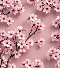 Obraz premium Minimalist sakura cherry blossom seamless pattern with simple lines and shapes, sakura, digital art, cherry blossom, abstract art