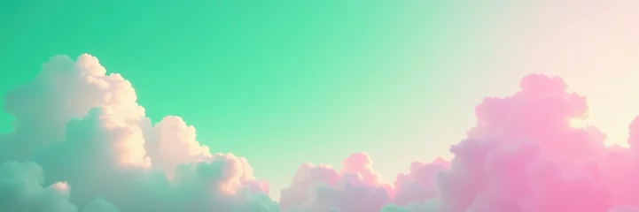 Selbstklebende Fototapeten Green and pink ombre sky with fluffy white clouds, green, ombre, pink © ກົບ ກັນນິກາ
