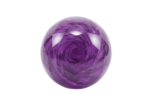 Amethyst crystal ball with swirling purple patterns reflecting light and creating a mysterious and captivating aura