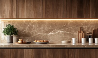 Serving Baked Goods and Coffee on a Modern Kitchen Countertop Scene