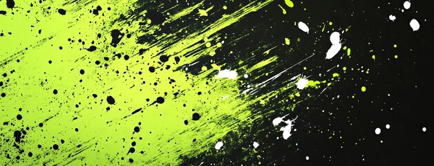 Neon green and black background with white paint splatters