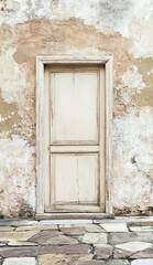 Vintage wall with a blank door frame, vintage beige and white color tones