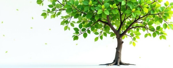 Tree with branches and leaves on a white surface, natural, tree bark, foliage
