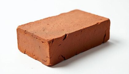 Single Red Clay Brick on White Background