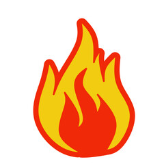 Flat style fire icon with red and yellow flames. Simple and modern design, perfect for warning signs, energy concepts, heat symbols, or digital graphics