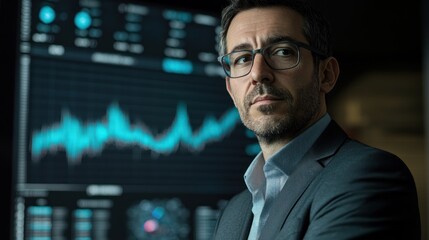 Analyst reviews market data for office background.