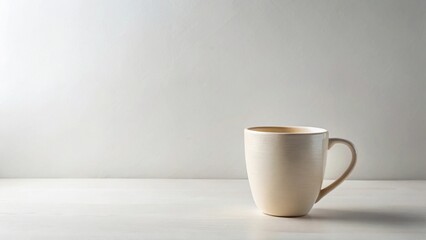 Fototapeta premium A Simple, Elegant Cream-Colored Mug on a White Table Against a Neutral Background