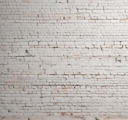 Obraz premium Panoramic view of a white-painted old brick wall with subtle cracks, faded, ornate