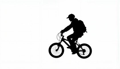 Obraz premium Teenager speeding on bicycle in silhouette, reckless riding