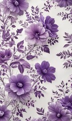 Purple floral pattern on white background for wedding invitations, watercolor, border, decorative, flower