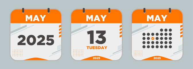 Modern Calendar icon. May. 2025 13 day. The concept of waiting for an important date. Day calendar with date May 13. Cheklist day calendar. Vector illustration