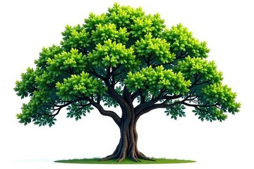 Large isolated tree against a white background, branches, large tree, foliage
