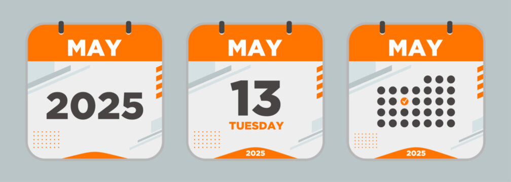 Modern Calendar icon. May. 2025 13 day. The concept of waiting for an important date. Day calendar with date May 13. Cheklist day calendar. Vector illustration