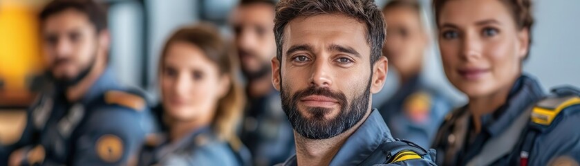 Obraz premium Group of Diverse Professionals in Uniform Posing for Portrait Together