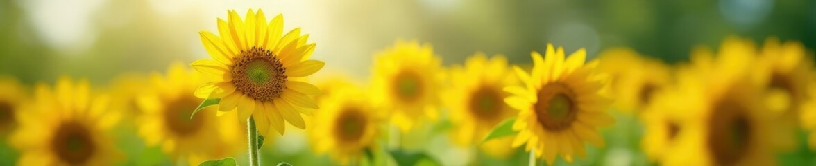 Obraz premium Large sunflower with bright yellow petals and tall stem, flowers, yellow