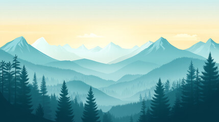 Fototapeta premium Serene mountain landscape with layered peaks and trees
