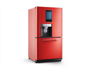 Modern red refrigerator with water dispenser and sleek design
