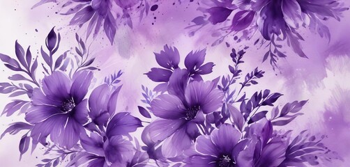 Purple watercolor abstract with floral pattern, dreamy atmosphere, ethereal charm, abstract design, soft colors, purple gradient background
