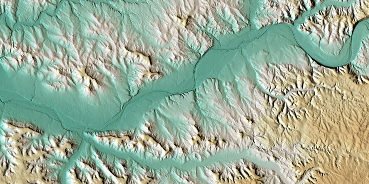 Concept de fond g&eacute;ographique - Donn&eacute;es lidar HD - Vue a&eacute;rienne de la topographie d'un territoire - Rendu 2d mod&egrave;le num&eacute;rique de terrain et nuage de points Lidar HD