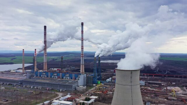 Aerial view of thermal power plant Maritsa East 2 Stara Zagora Region, Bulgaria