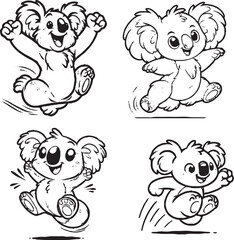 Charming Cartoon Koala Silhouettes - Black and White Illustrations