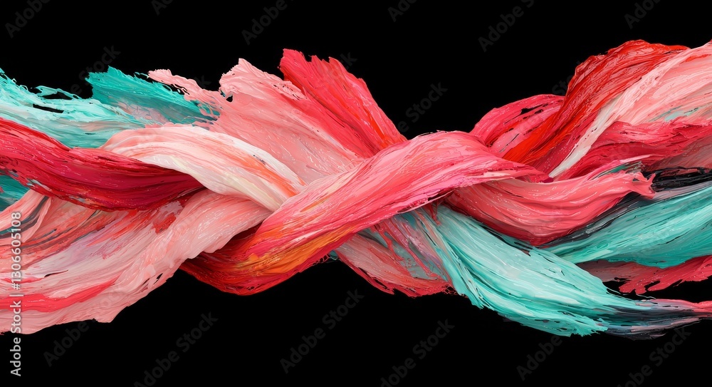 Poster a colorful abstract twisted wavy shape in motion is depicted in a 3d rendering, showcasing computer-