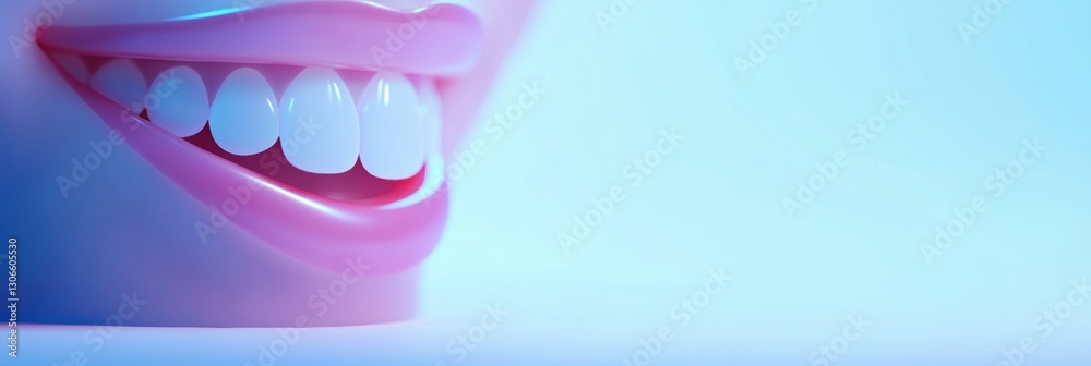 Poster bright and inviting smile showcases healthy teeth in a subtle dental check up setting with a pastel 