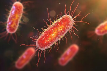 Fototapeta premium Microbial Bacteria Cells in Motion, Blurred Background. Educational use