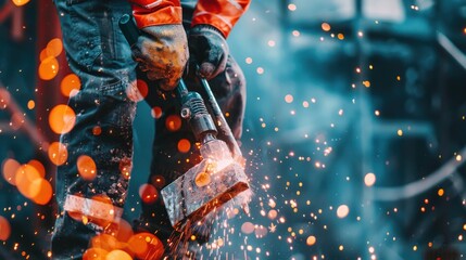 Miner Using Jackhammer to Break Through Thick Coal Seam in Mine