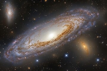 Fototapeta premium Discover the Wonders of Swirling Galaxies and Twinkling Stars in Deep Space Showcasing the Beauty of the Cosmos