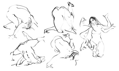 Linear drawing of a girl dancer in motion, part 5