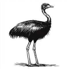 Fototapeta premium Detailed illustration of an ostrich standing upright with intricate feather patterns, showcasing its unique anatomy