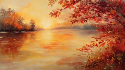 autumn sunset over calm lake