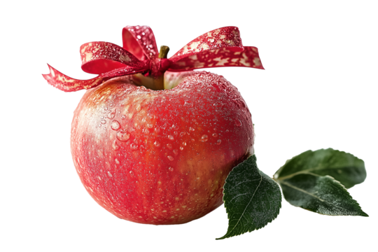 red apple with leaf isolated on white