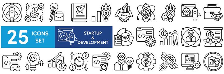 Startup and Development icon collection set.  project, learning, success, growth, personal development