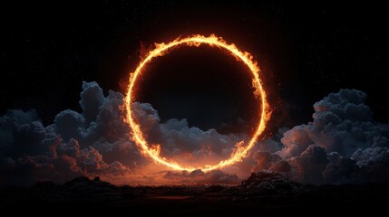 Fiery Ring Over Night Clouds