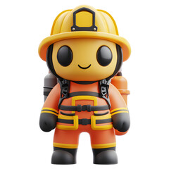 3D Rendering of Cute Firefighter Emoji Figurine Isolated on White Background