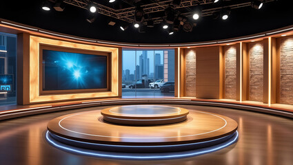 Room Studio, Backdrop For TV Shows .TV On Wall.3D Virtual News Studio Background, 3d illustration