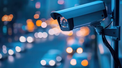 Surveillance camera monitoring urban traffic city streets photography nighttime close-up security awareness